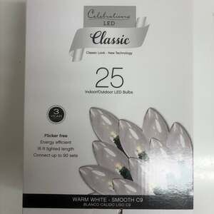 Celebrations LED Classic Warm White Smooth C9 Christmas Lights - 25 Bulbs, 16ft